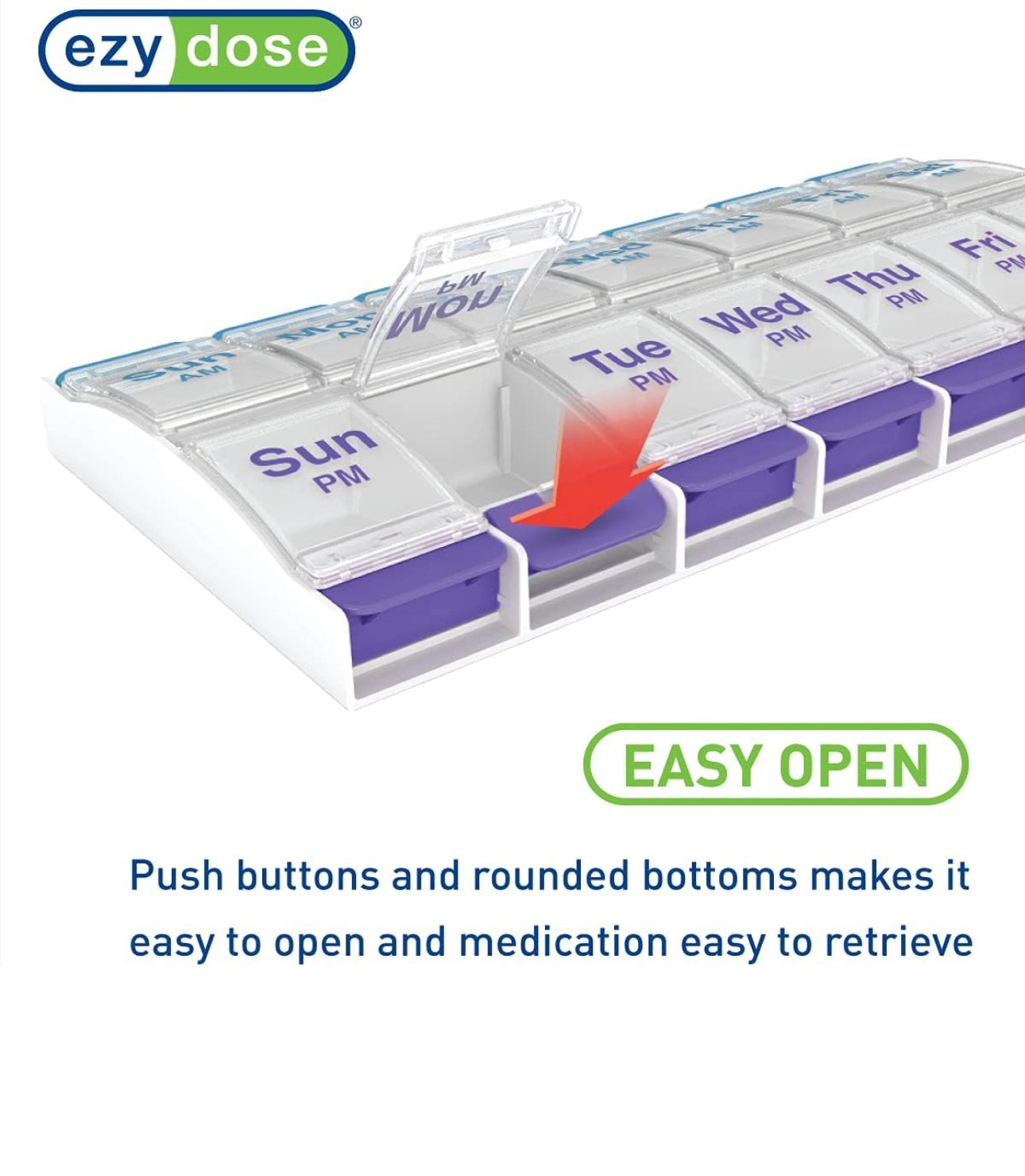 Ezy dose push button pill case Am&Pm